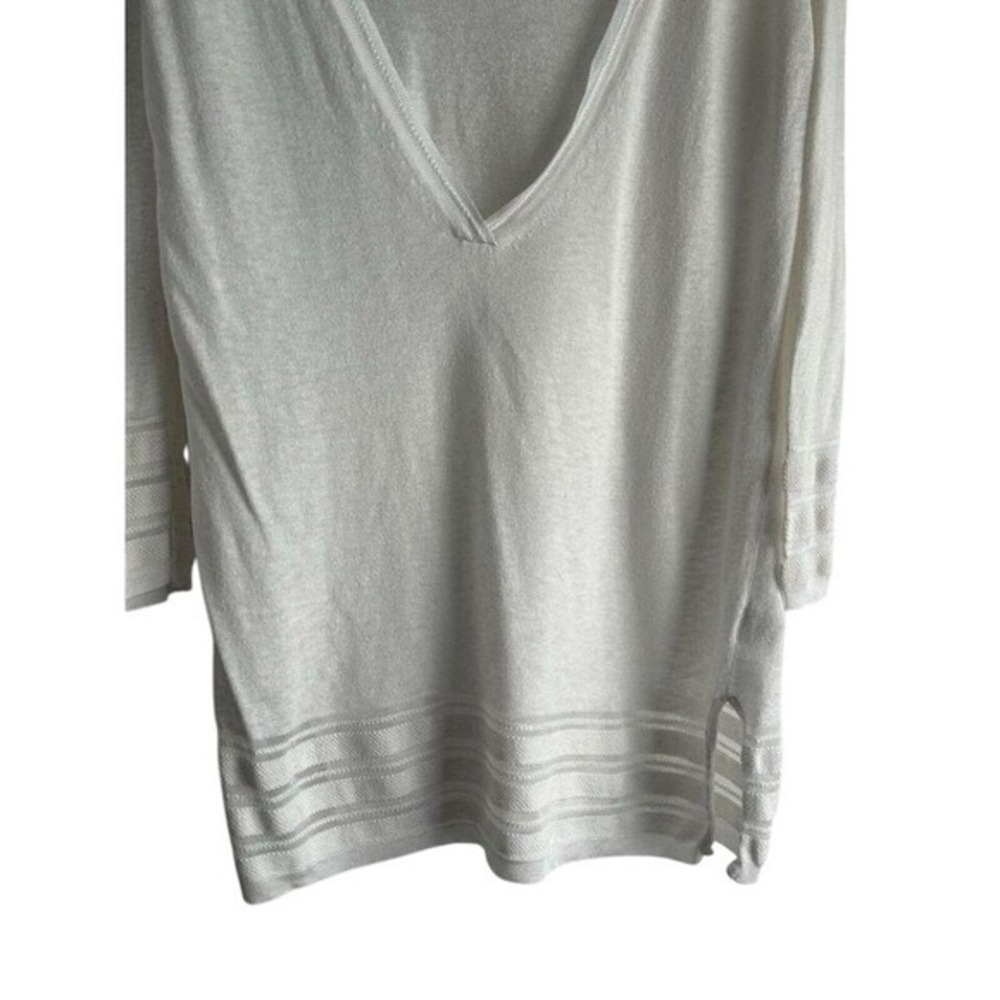J.Jill Top Women Small White Excellent V-Neck Cotton Linen Tunic - Picture 3 of 6